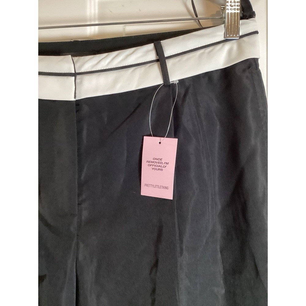 Corpgoth Academia Wide Leg Trousers 10 Black White Contrast Waistband Officecore - Picture 3 of 16